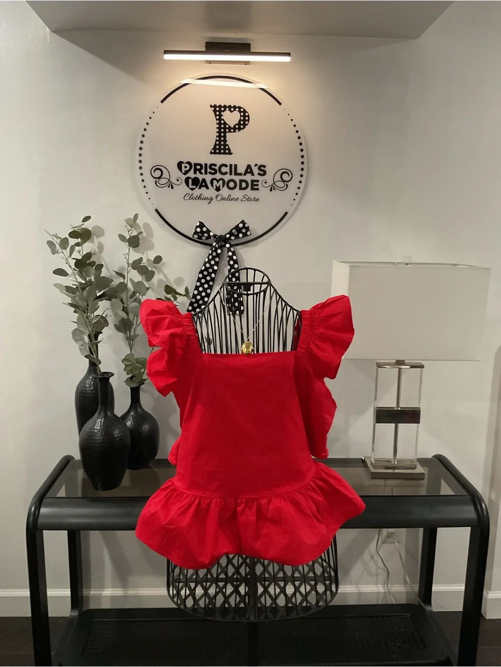 Red Ruffle Sleeve Top - Picture 5 of 6